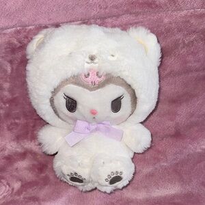 Kuromi dressed as a polar bear plush